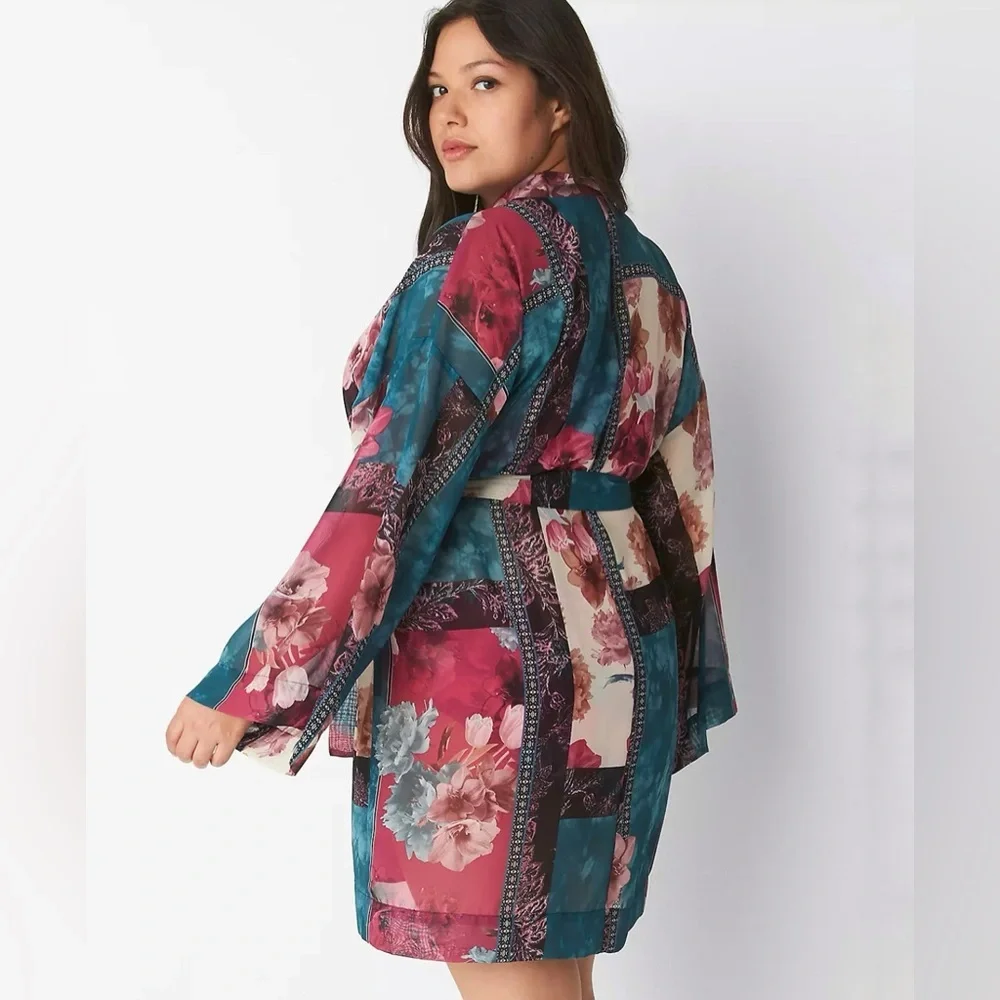 CACIQUE Robe Womens Size 14/16 Multicolored Lucille Patchwork Chiffon Kimono NEW - Picture 3 of 7